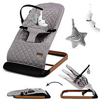 Кресло-качели Kidwell Laro 3-позиції для новонароджених, сірий/дерево, 0+ до 9 кг