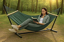 Монотонний гамак з планкою WISH зелений двомісний XXL 200х150 WCG