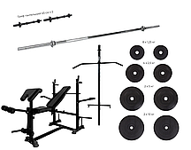 Універсальна лава для жиму WCG 0090 + Тяга + Бруси + Приставка скотта. Набір HARD штанга 60 кг