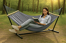 Монотонний гамак з планкою WISH сірий двомісний XXL 200х150 WCG