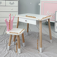 Дитячий столик з ящиком 46х60х45 і стільчик корона 26.5х26х25, стіл та стілець для дівчинки, білий з рожевим, фото 10