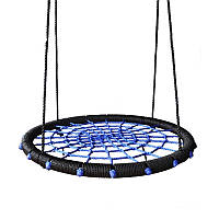 Гойдалка-гніздо WCG 100 см | Дитяча гойдалка з сіткою для вулиці та дому. Синьо-чорна