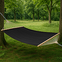 Монотонний гамак з планкою WISH чорний двомісний XXL 200х150 WCG