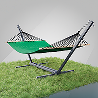 Стійка для гамака + Гамак з планкою двомісний WISH смарагдовий  XXL 200х150 WCG