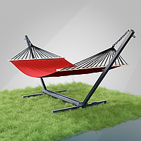 Стійка для гамака + Гамак з планкою двомісний WISH червоний XXL 200х150 WCG