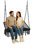 Крісло-гойдалка підвісна Плетена гойдалка двомісна 120 см WCG + м’яка подушка Чорна