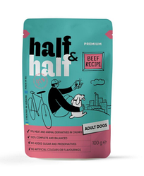 Корм вологий Half and Half, Beef in Gravy for Adult Dogs, шматочки яловичини в соусі для дорослих собак, 100 г