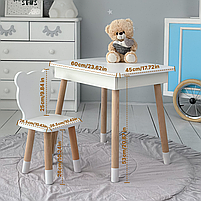 Стіл та стілець для дитячої кімнати, столик з підйомним механізмом 53х60х45 стільчик в виді медвежа, білий, фото 10