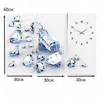 Картина-годинник «Діаманти» Cтильний триптих із годинниковим механізмом Cучасний настінний декор у світлих тонах, фото 5