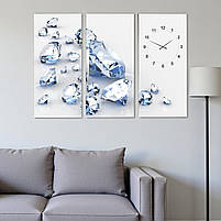 Картина-годинник «Діаманти» Cтильний триптих із годинниковим механізмом Cучасний настінний декор у світлих тонах, фото 3