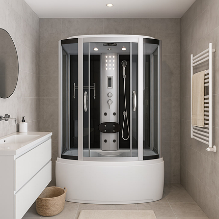 Душовий бокс 168 RC 150х85х215 см з ванною сатин з гідромасажем тоноване скло розсувні двері, фото 2