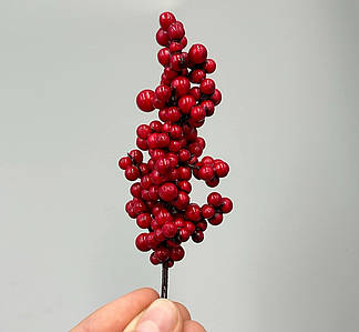 Декоративна гілочка / З ягідками / Поштучно / 11 см / Темно-Червоний №1