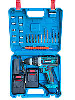 Ударный аккумуляторный шуруповерт Makita 24В Li-ion с набором насадок, 2 аккумулятора, для работы с бетоном, удобный для дома с к