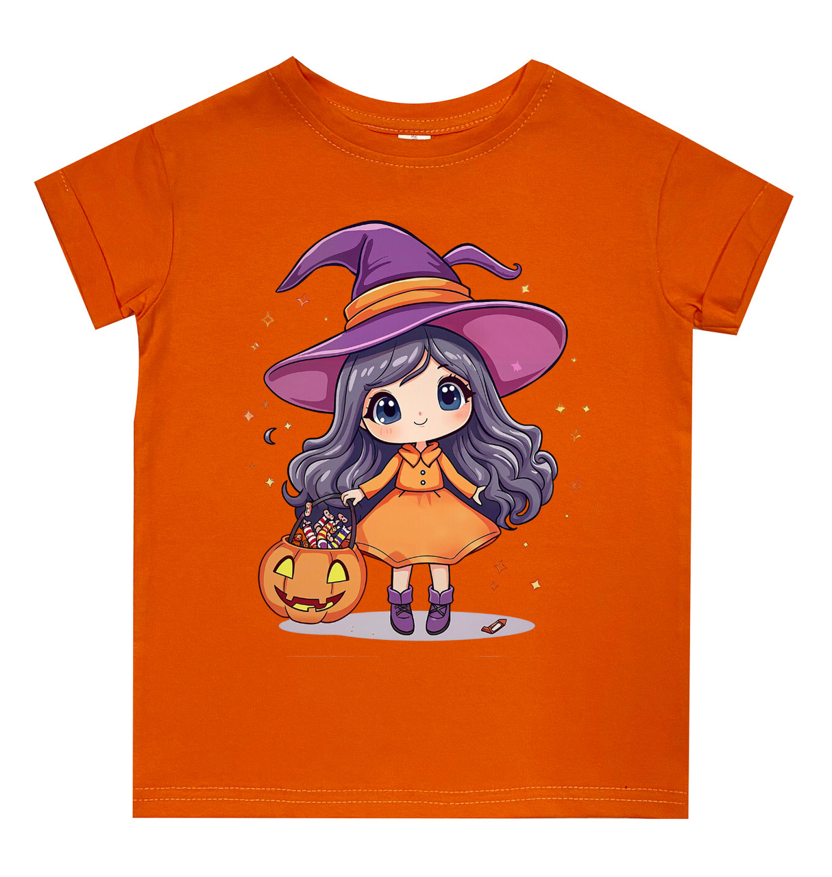 Футболки на Хелловін. Красива відьмочка чібі. Костюми для дітей та підлітків на Halloween, фото 1