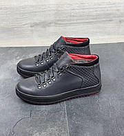 Мужские зимние кожаные ботинки BrandName БрендНэйм черные теплые материалы