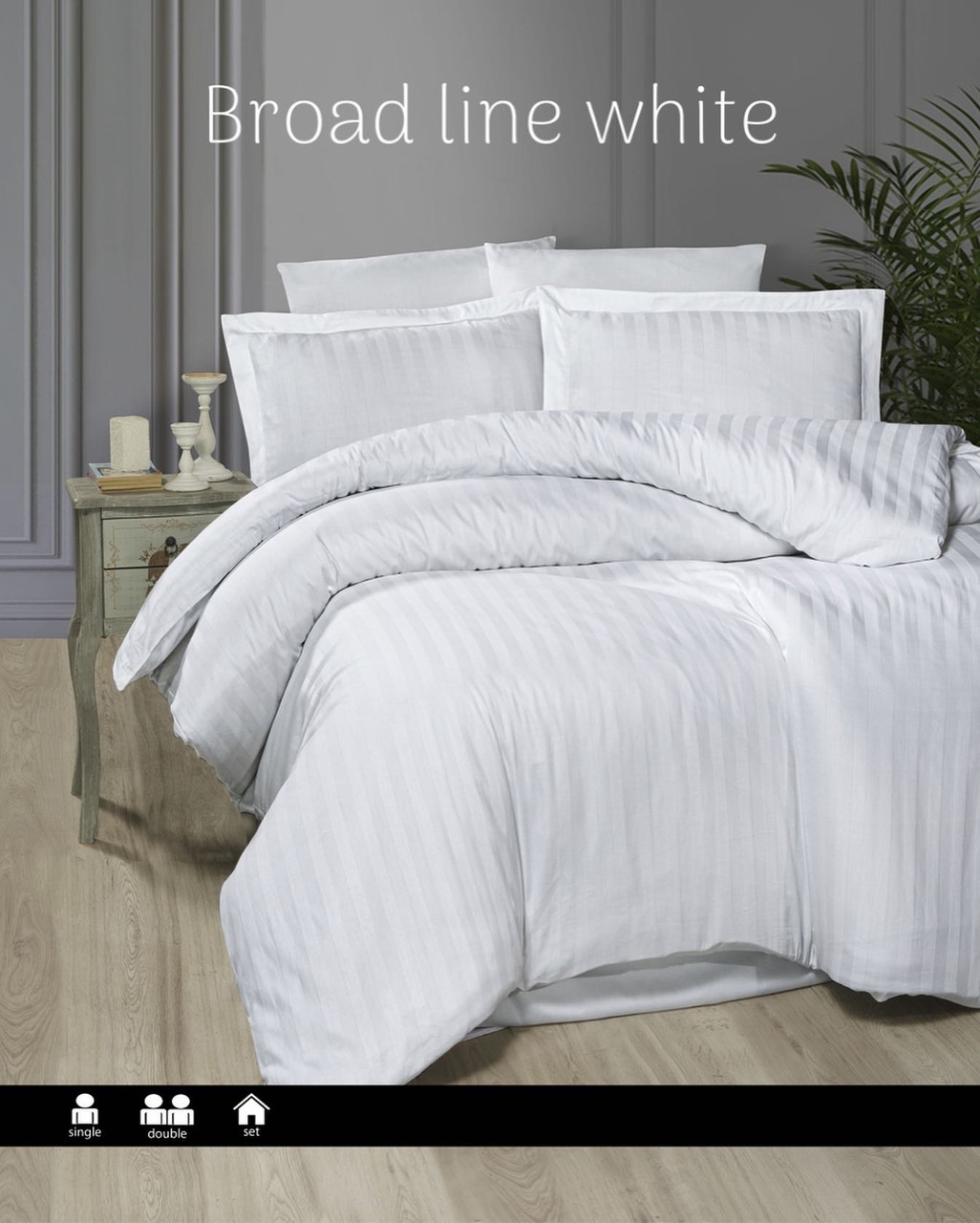 Постільна білизна Issi Home сатин люкс євро розмір Broad line white, фото 1