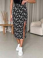 Женская юбка Merlini Лакко черная легкая цветочная с резинкой удобная посадка