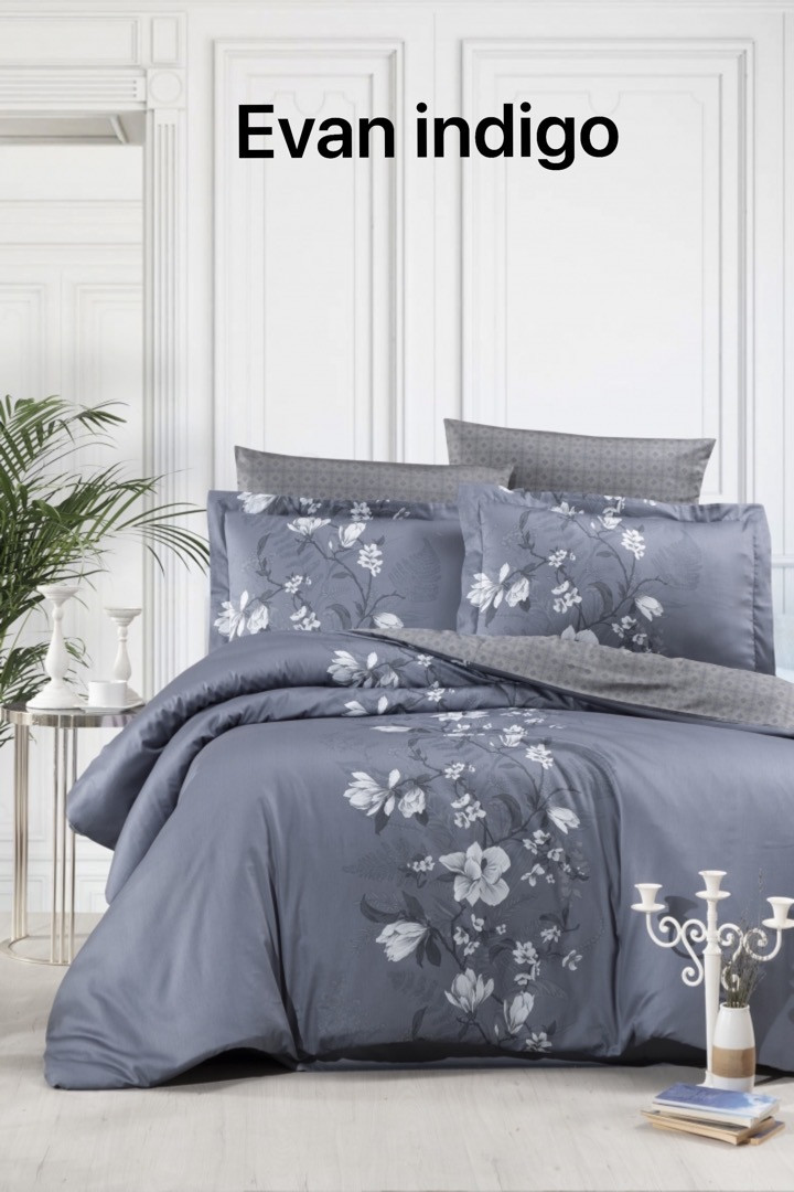 Постільна білизна Issi Home сатин люкс євро розмір Evan indigo, фото 1