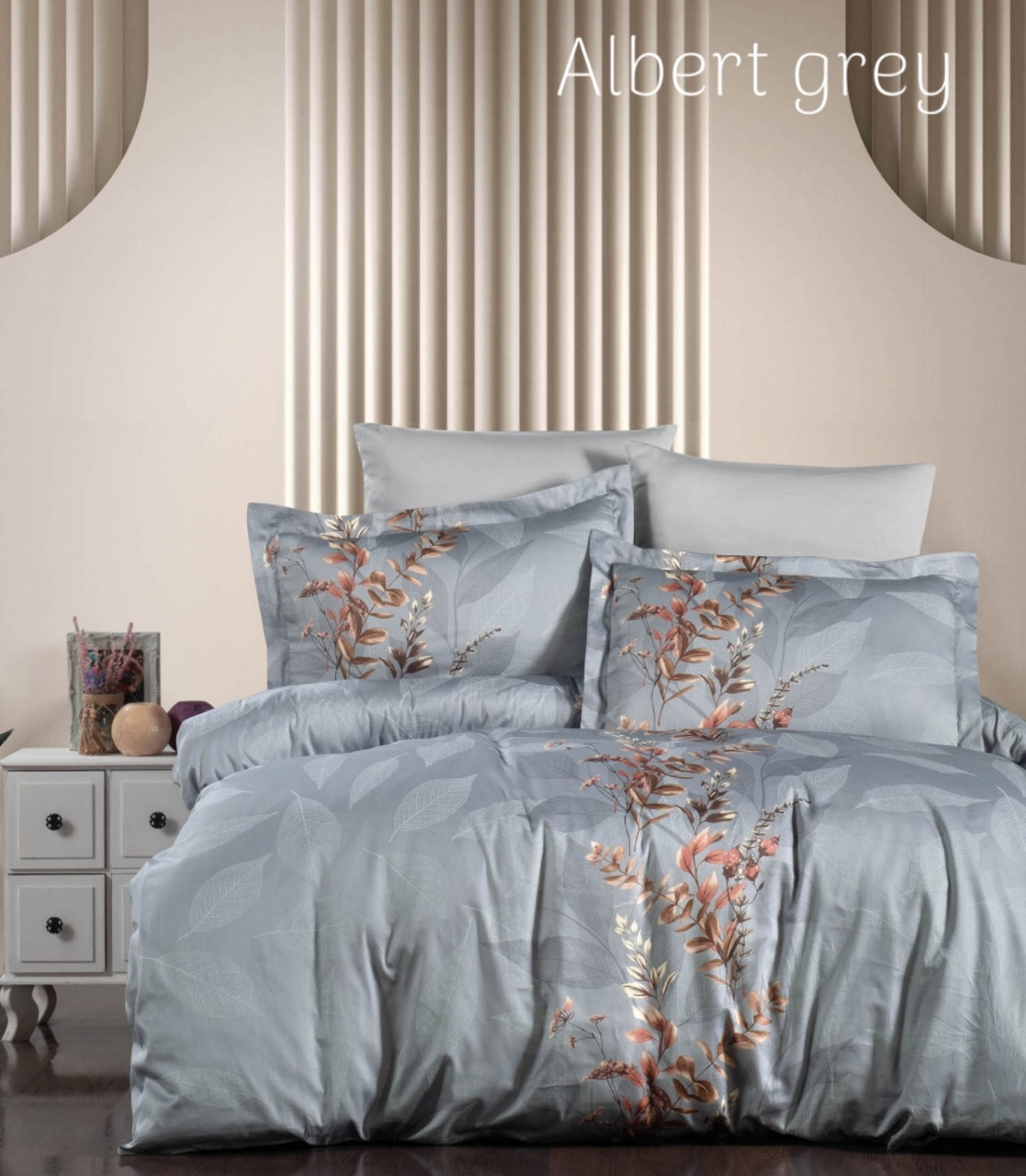 Постільна білизна Issi Home сатин люкс євро розмір Albert grey, фото 1