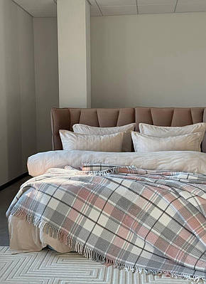 Плед покривало Cozy хлопок в клітинку пудра 150х200см, 180х220см