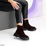 Жіночі зимові коричневі черевики, жіночі шкіряні челсі, жіночі зимові черевики, натуральні жіночі черевики, фото 5