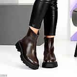 Жіночі зимові коричневі черевики, жіночі шкіряні челсі, жіночі зимові черевики, натуральні жіночі черевики, фото 3