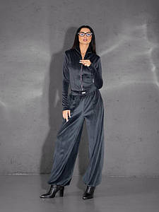 Жіночий теплий велюровий костюм (36-S,38-М) POLIIT графіт двосторонній преміум велюр