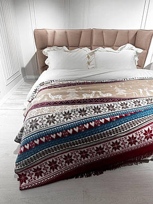 Плед з оленями новий рік бавовна Aksu Santa червоний 180х220см