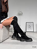 Жіночі зимові ботфорти, стильні чорні ботфорти, Чорні зимові ботфорти, замшеві ботфорти на високій підошві, фото 9