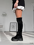 Жіночі зимові ботфорти, стильні чорні ботфорти, Чорні зимові ботфорти, замшеві ботфорти на високій підошві, фото 10