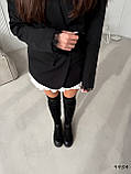 Жіночі зимові ботфорти, стильні чорні ботфорти, Чорні зимові ботфорти, замшеві ботфорти на високій підошві, фото 4
