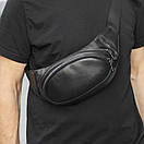 Сумка поясна (бананка) Body Black унісекс, натуральна шкіра Флотар, чорна, 3 відділення, фото 2