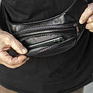 Сумка поясна (бананка) Body Black унісекс, натуральна шкіра Флотар, чорна, 3 відділення, фото 4