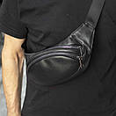 Сумка поясна (бананка) Body Black унісекс, натуральна шкіра Флотар, чорна, 3 відділення, фото 7