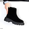 Шикарні зимові лаконічні чорні черевики натуральна замша, фото 3