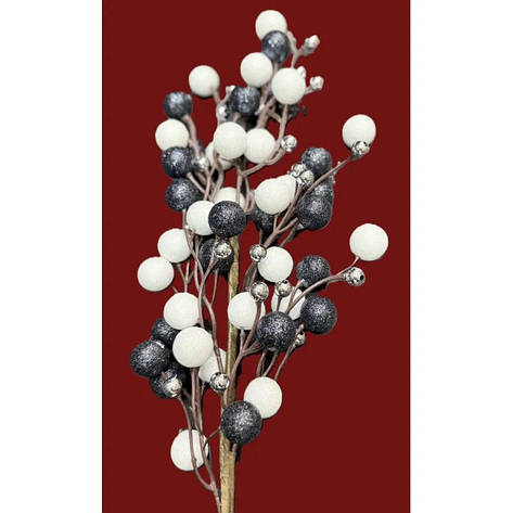 Флористичний декор 63 см Декоративна гілка з намистинками для святкових композицій Чорно біла, фото 1