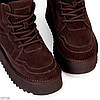 Шоколадні низькі уггі на шнурівці на потовщеній підошві, фото 2