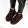 Шоколадні низькі уггі на шнурівці на потовщеній підошві, фото 3