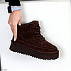 Шоколадні низькі уггі на шнурівці на потовщеній підошві, фото 6