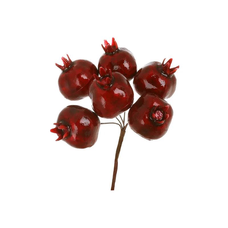 Гілка для декору 10 см Декоративна гілка із 6 міні-гранатами Бордовий