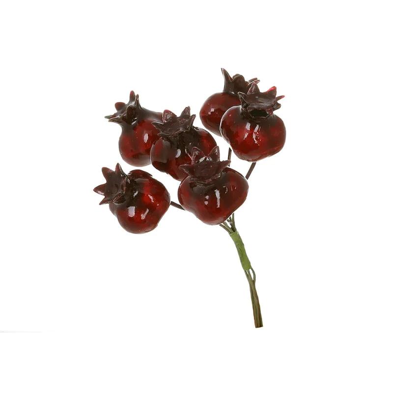 Гілка для декору 12,5см Декоративна гілка з 6 міні-гранатами Бордовий
