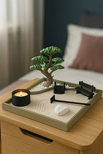 Дзен-сад із деревом бонсаєм і свічкою | Подарунок для релаксу, спокою та гармонії