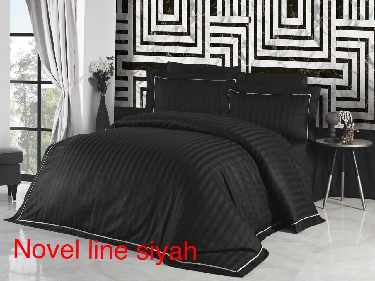 Постільна білизна First Choice сатин Delux євро розмір Novel line styah, фото 1