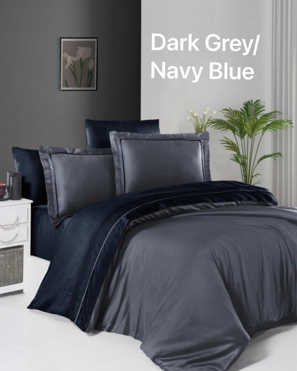 Постільна білизна First Choice сатин Delux євро розмір Dark grey, фото 1