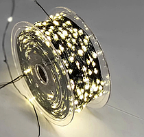 Світлодіодна гірлянда Роса 50 метрів зелений провід, теплий білий, з пультом, на вікно, для дому та на ялинку, водонепроникна