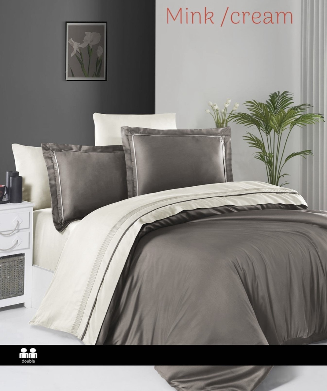 Постільна білизна First Choice сатин Delux євро розмір Mink cream, фото 1