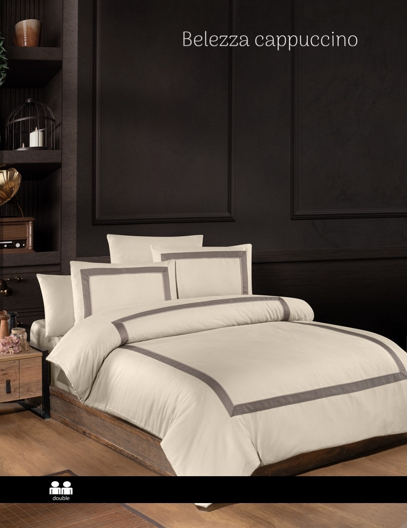 Постільна білизна First Choice сатин Delux євро розмір Belezza cappuccino, фото 1