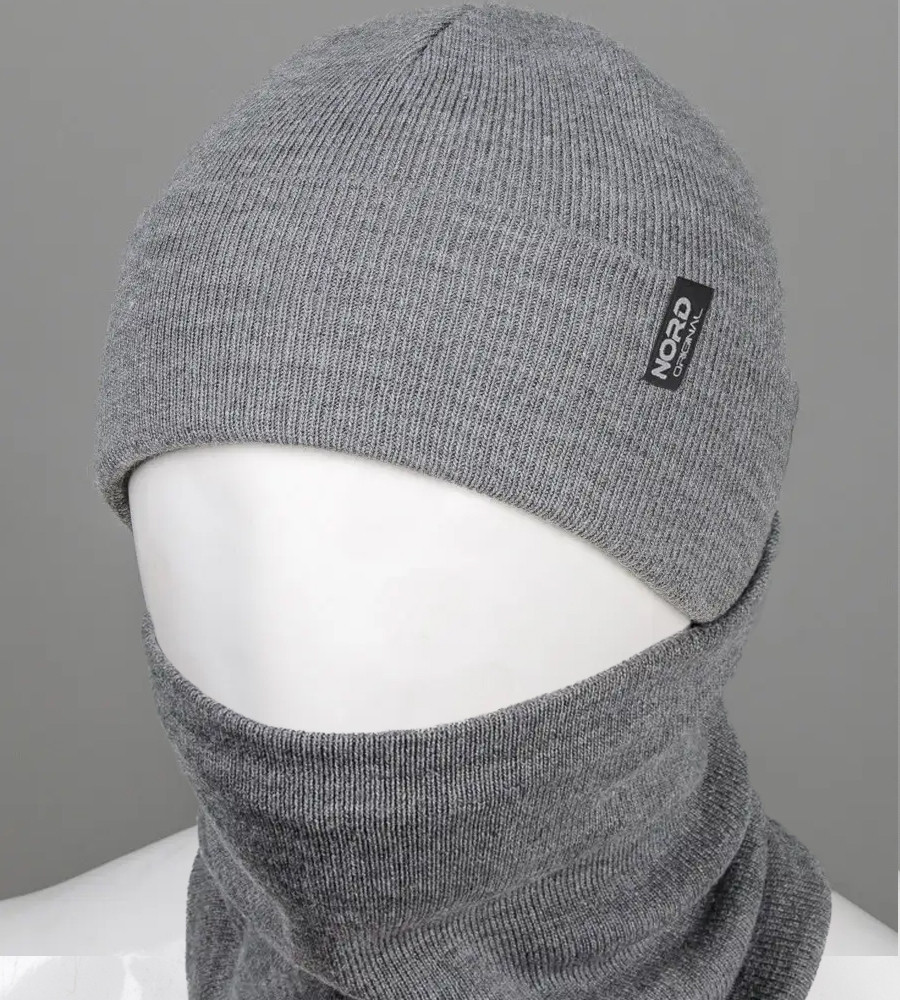 В'язаний комплект Шапка + Баф Nord, Т. Сірий, фото 1