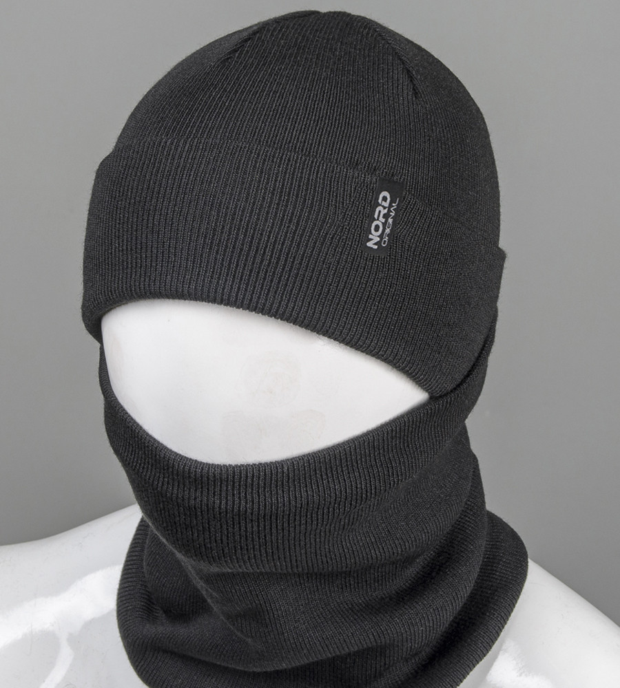 В'язаний комплект Шапка + Баф Nord, Чорний, фото 1