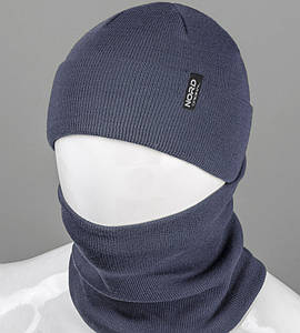 В'язаний комплект Шапка + Баф Nord, Сіро-синій